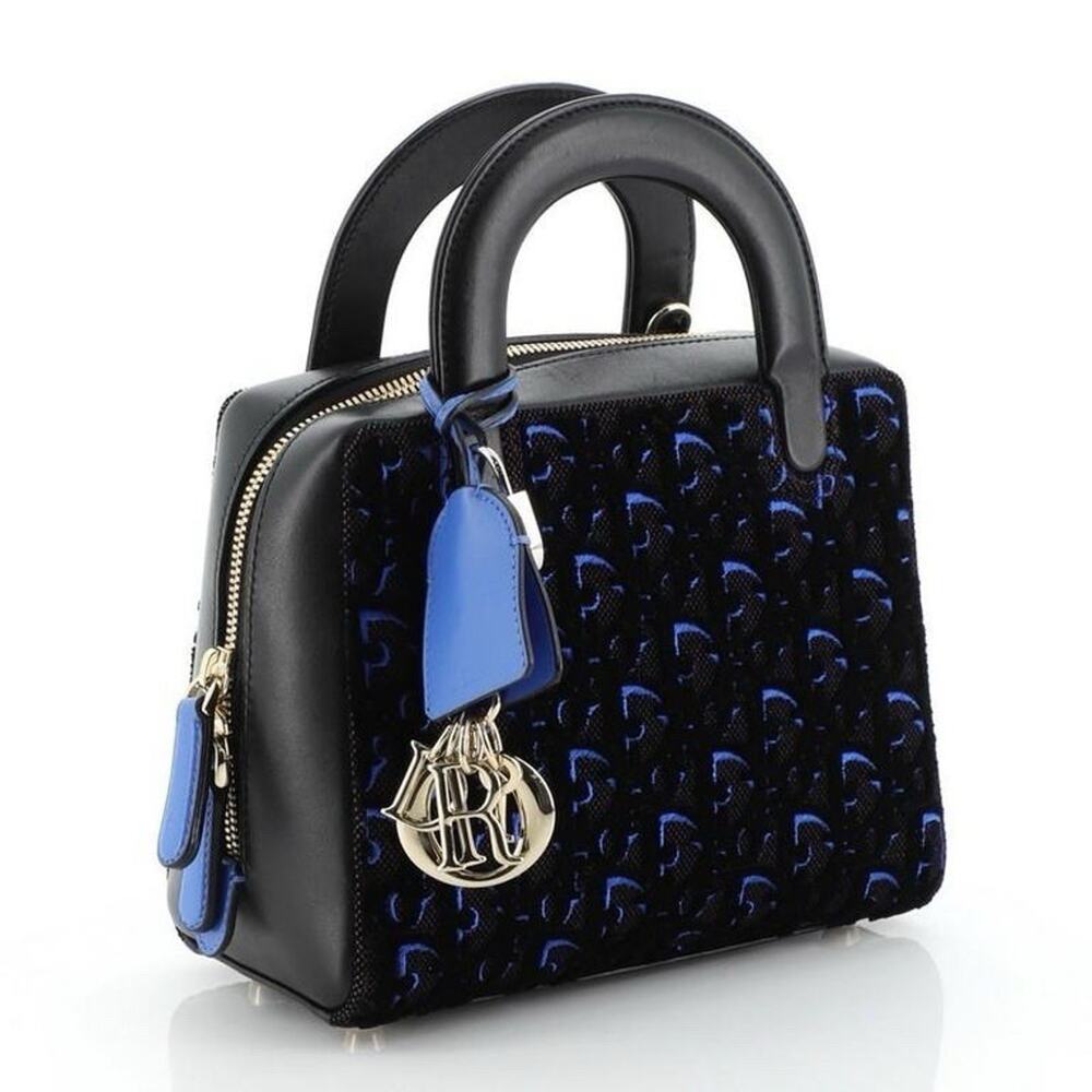 Christian Dior Lily Mini Bowling Bag Oblique Velvet Canvas Gold Hardware